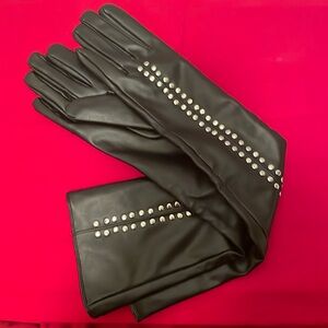 Black Pleather Elbow Length Gloves